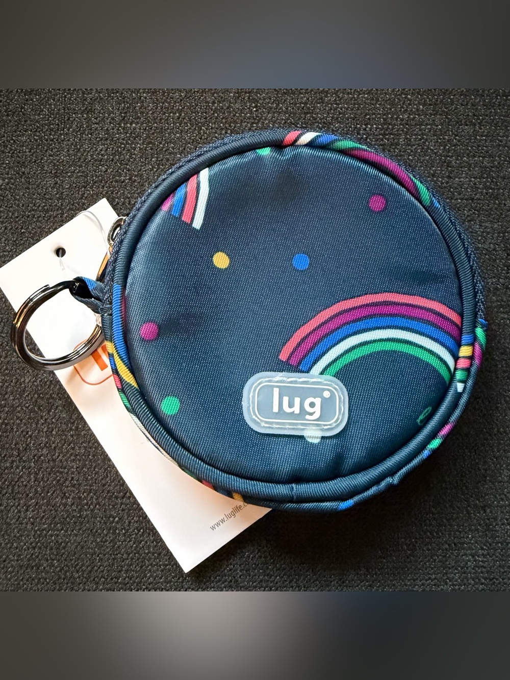 Lug Circle Coin Pouch Bag – Rainbow Navy Blue (Multicolor, White, Pink, Green)